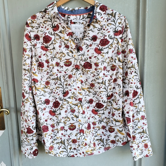VTG Charter Club floral cotton long sleeve shirt 10 - Picture 6 of 8
